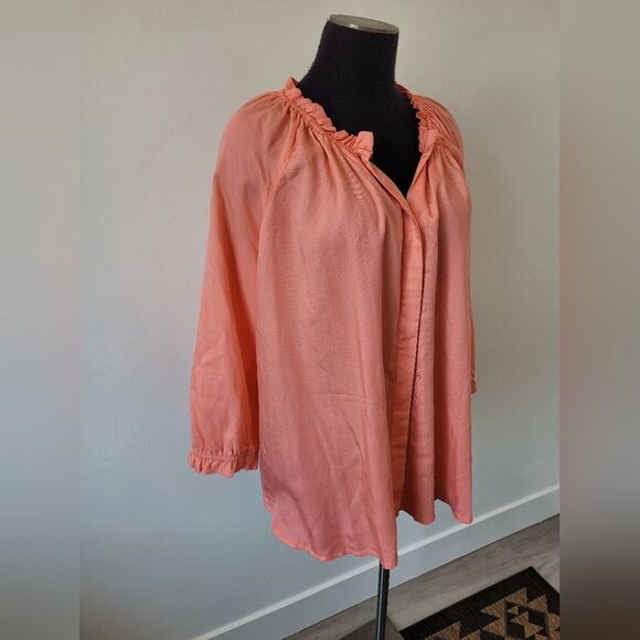 Intro Pink Blouse Plus Size XL Salmon Peach Top Shirt Ruffle Casual Lightweight - Picture 3 of 12